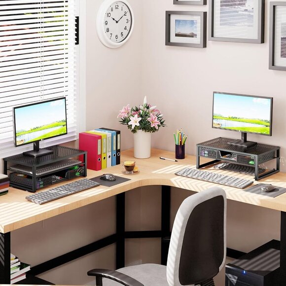 Simple Trending Metal Monitor Stand Riser and Computer Desk Organizer Black - Picture 3 of 7